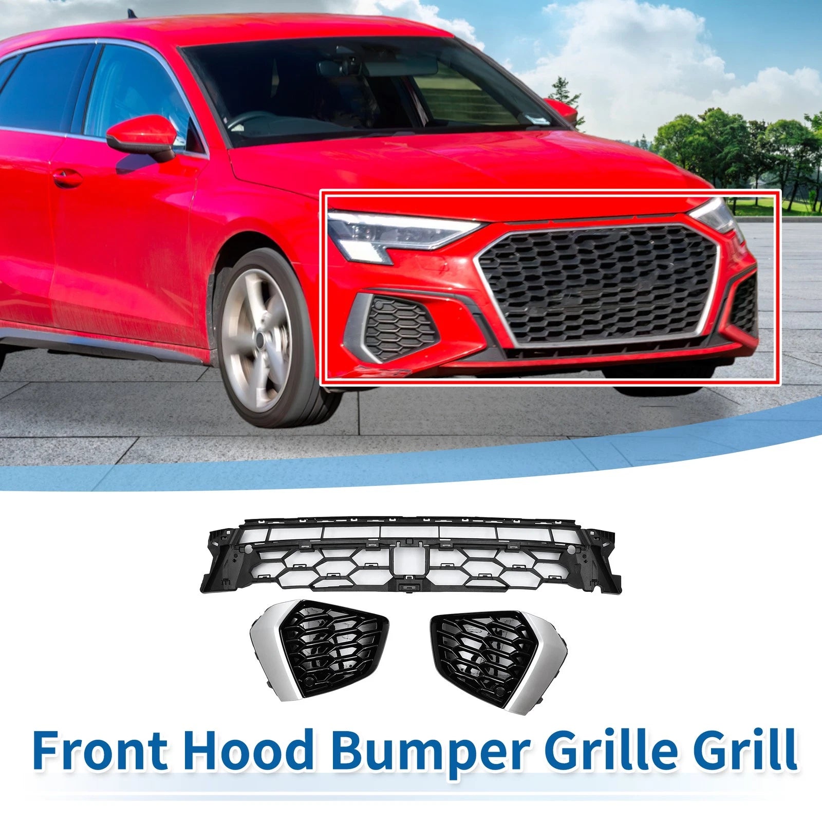 Front Lower Bumper Grille Grill Replacement for Audi A3L (2021–2024)