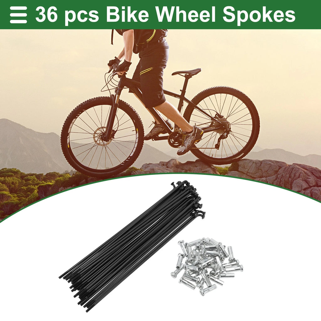 Bicycle Spokes Nipples Set 14G 131mm Carbon Steel Black Universal