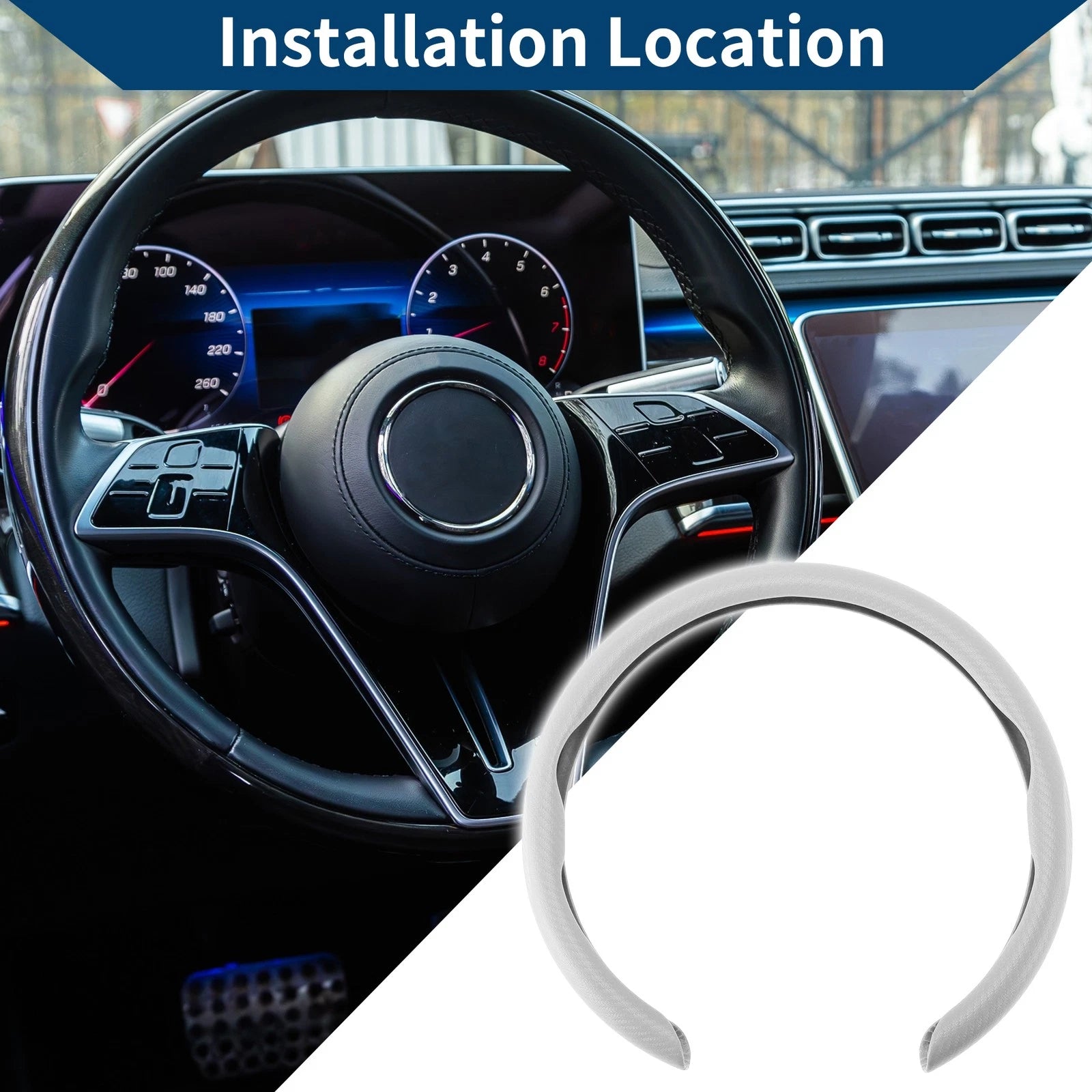 Rubber Steering Wheel Cover for Universal Fit (14.96")