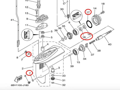 Lower Gearcase Unit Seal Kit 93101-13M12 93210-48214 for Yamaha 2.5-6 HP