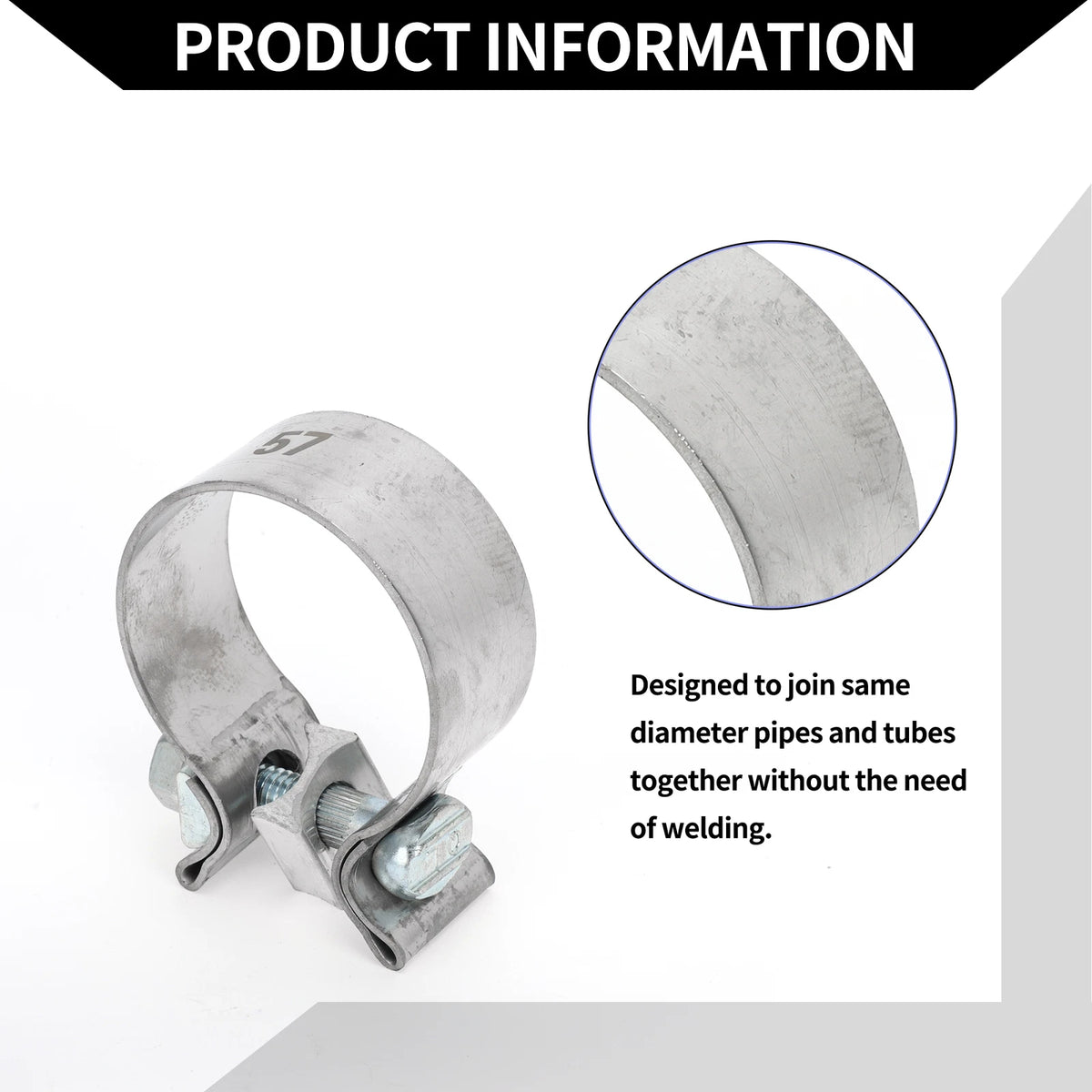 Exhaust Pipe Clamp for Car Stainless Steel 2.24" (30mm)
