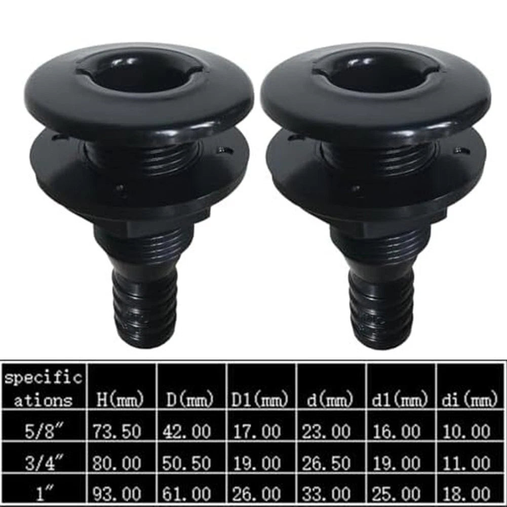 2Pcs Black ABS Thru Hull Connector Fitting for Boats 34 Hose