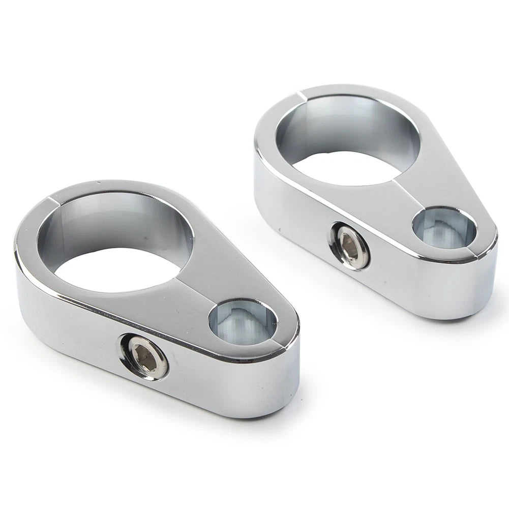 2X Brake Clutch Cable Wire Clamp Clip for Harley (1'' Handlebar, Chrome)