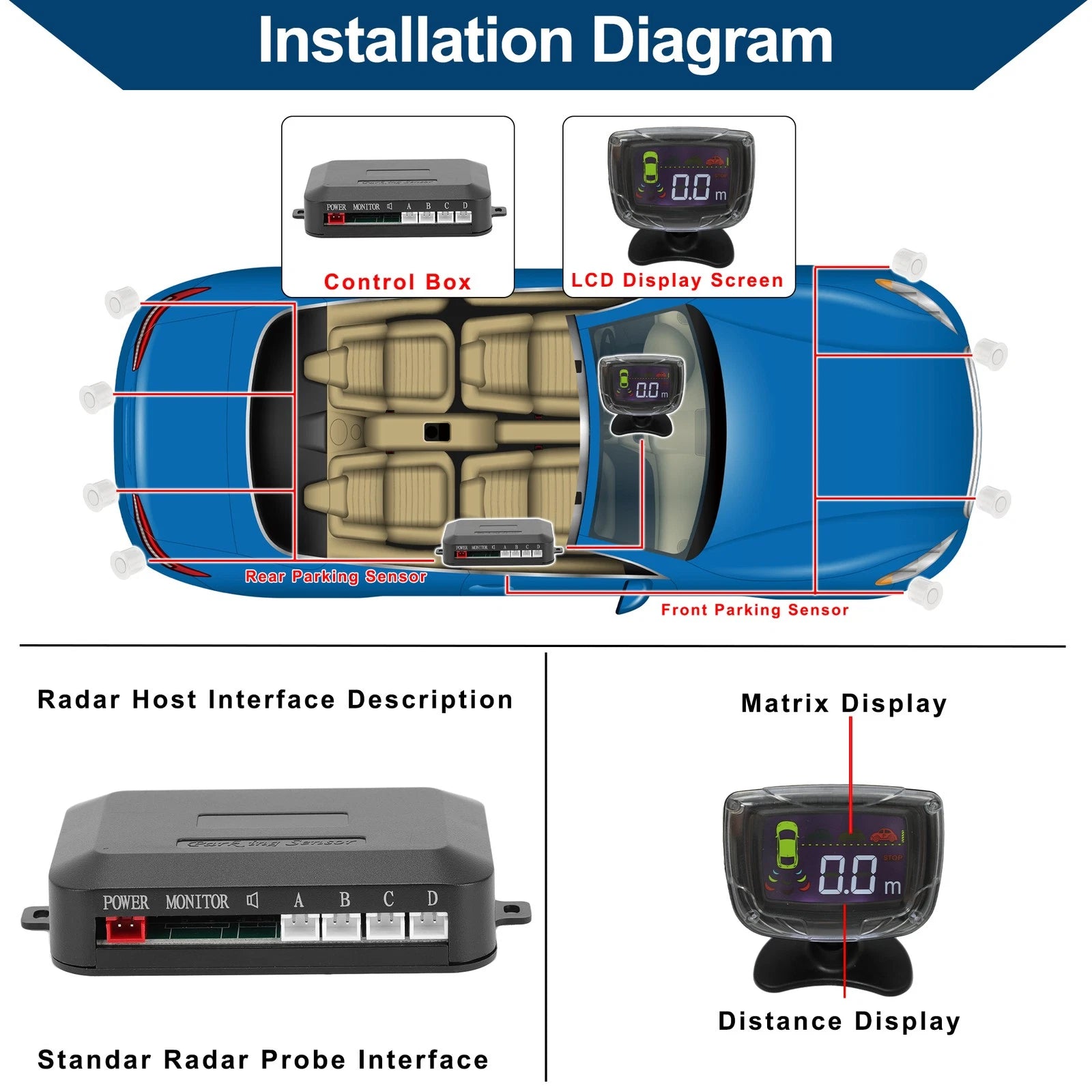4X Parking Sensors for Car Auto Vehicle Reverse Backup Radar System