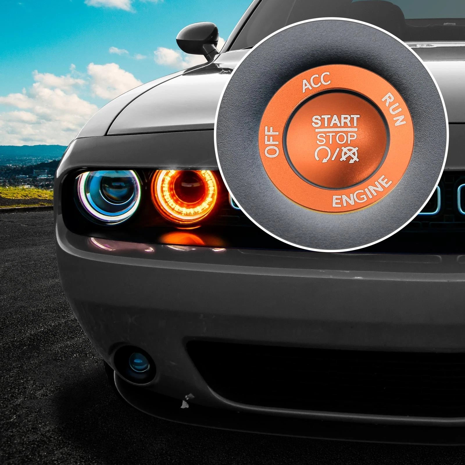 Engine Start Stop Button Cover Trim Kit for Dodge Charger Challenger Orange (2015–2023)