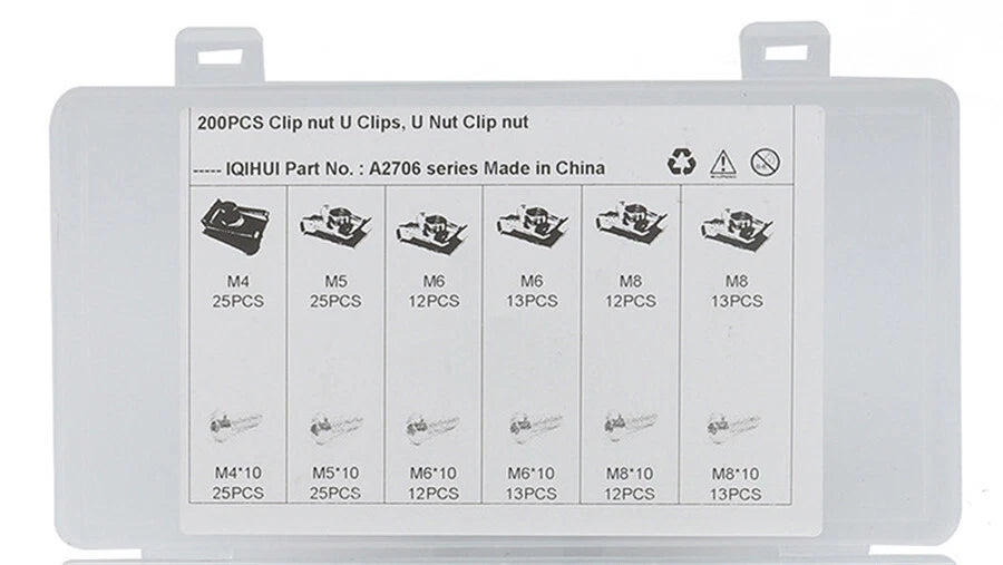 Set of 200 Spire Clips Nuts for M4 M5 M6 M8 Fasteners