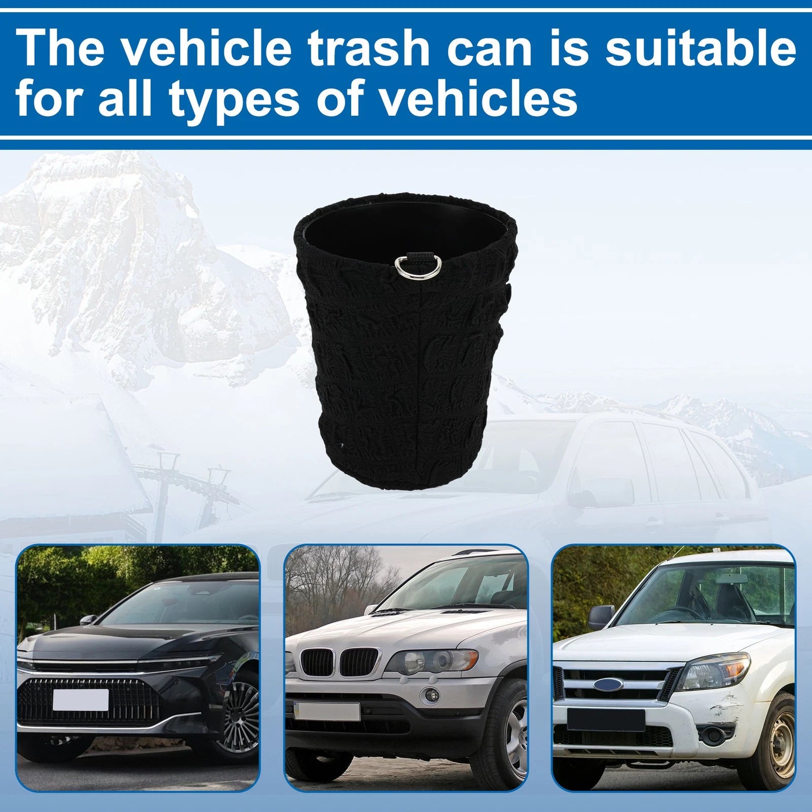 Oval Fabric Garbage Bag for Universal Car (1 Pc) - Black