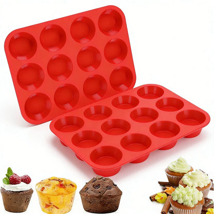 12 Slot Silicone Cupcake Mold for Baking, Nonstick, Oven Safe Up to 450F