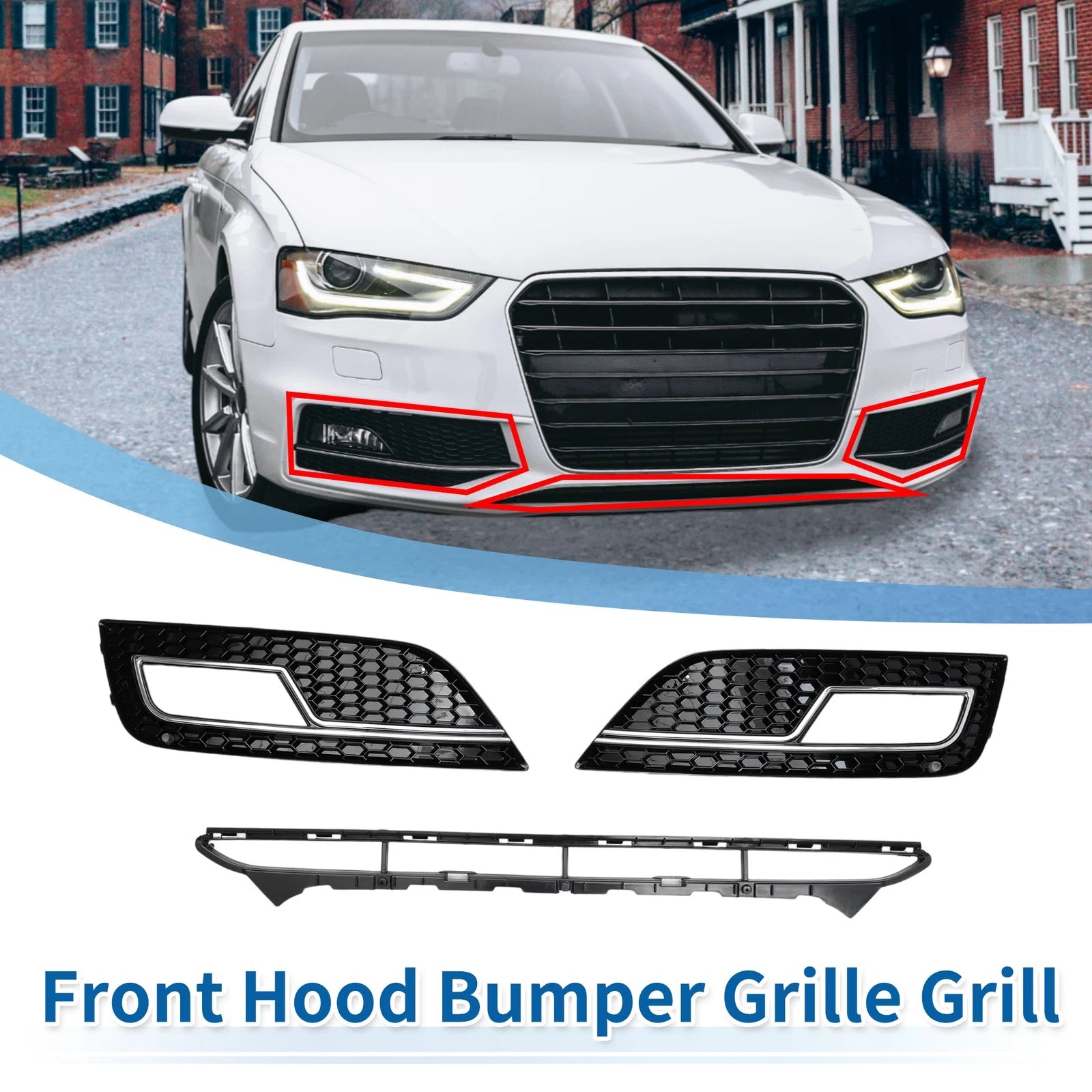 Front Lower Bumper Grille Replacement for Audi A4 B8 2013–2015 Black