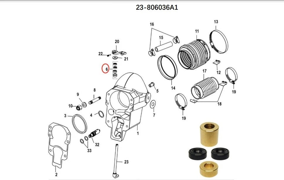 Shift Shaft Bushing Kit for Mercruiser Alpha 1 Gen II (repl 23-806036A1)