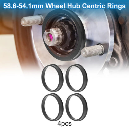 Set of 4 Wheel Hub Centric Rings for Car (58.6mm to 54.1mm) Black Polycarbonate