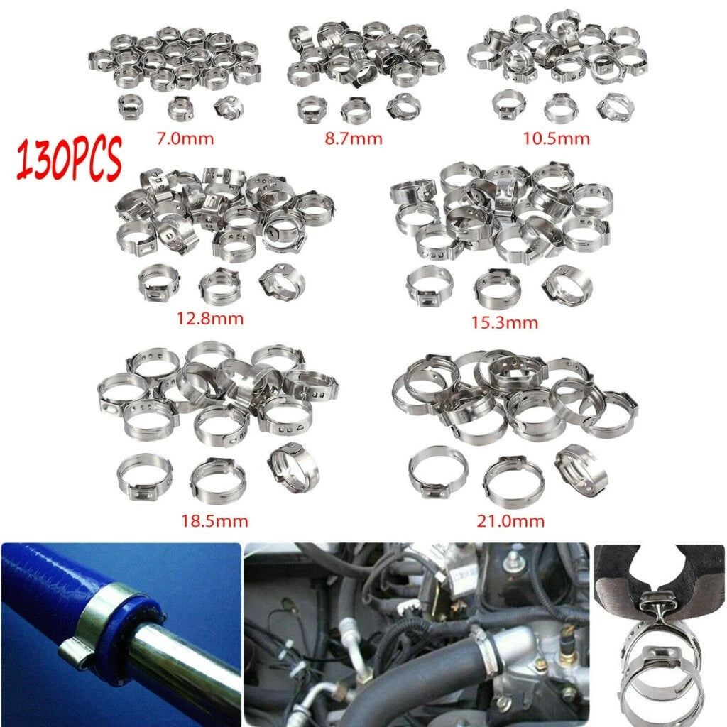 130PCS Stainless Steel Stepless Hose Clamps Assortment Rings