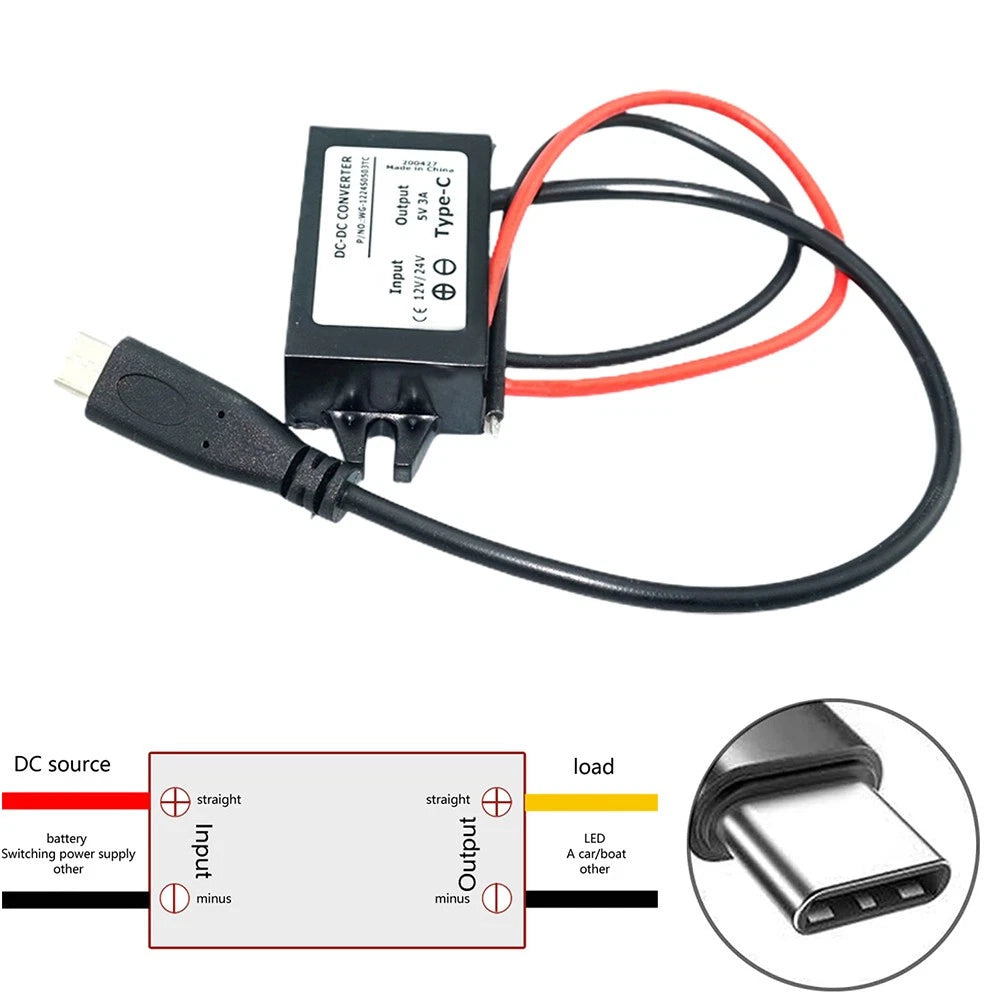 DC-DC Step Down Converter 12V/24V to 5V USB Type-C Power Adapter