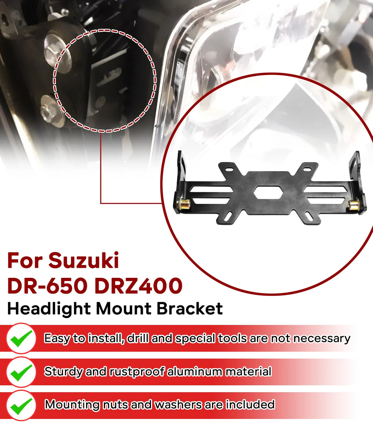 LED Headlight Mounting Bracket Set for Suzuki DR-650 DRZ400