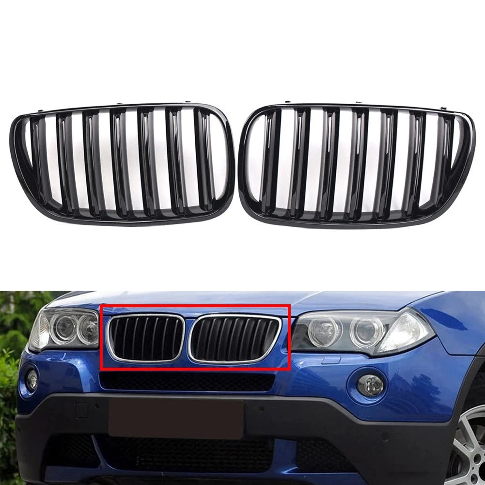 1 Pair Glossy Black Front Bumper Kidney Grille for BMW X3 E83 (2007–2010)