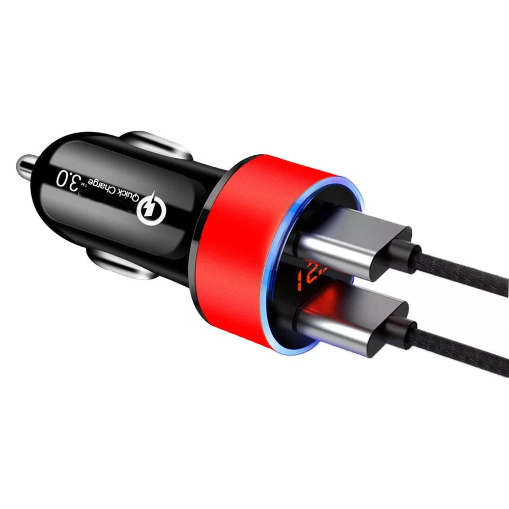 Dual USB QC3.0 Car Cigarette Lighter Socket Phone Charger Adapter with LED Display