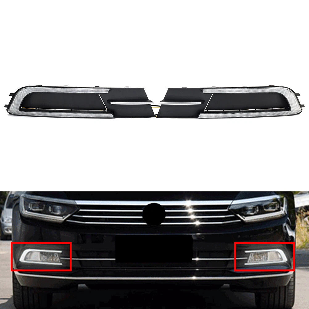 Pair LED Daytime Running Light Fog Light Turn Signal For VW Passat B8 2017-2018
