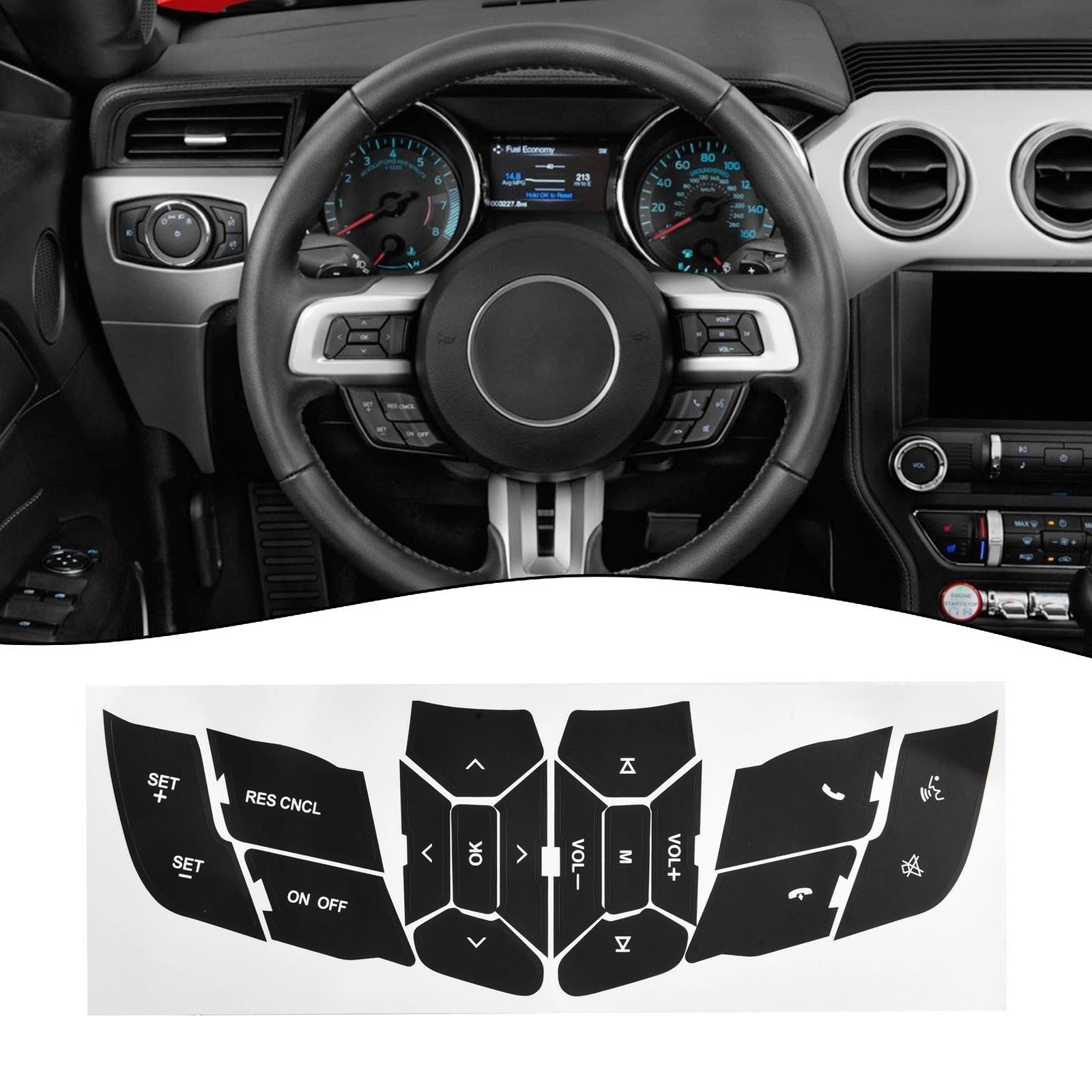 Sleek Black Vinyl Button Stickers for Ford Mustang (2015–2018)