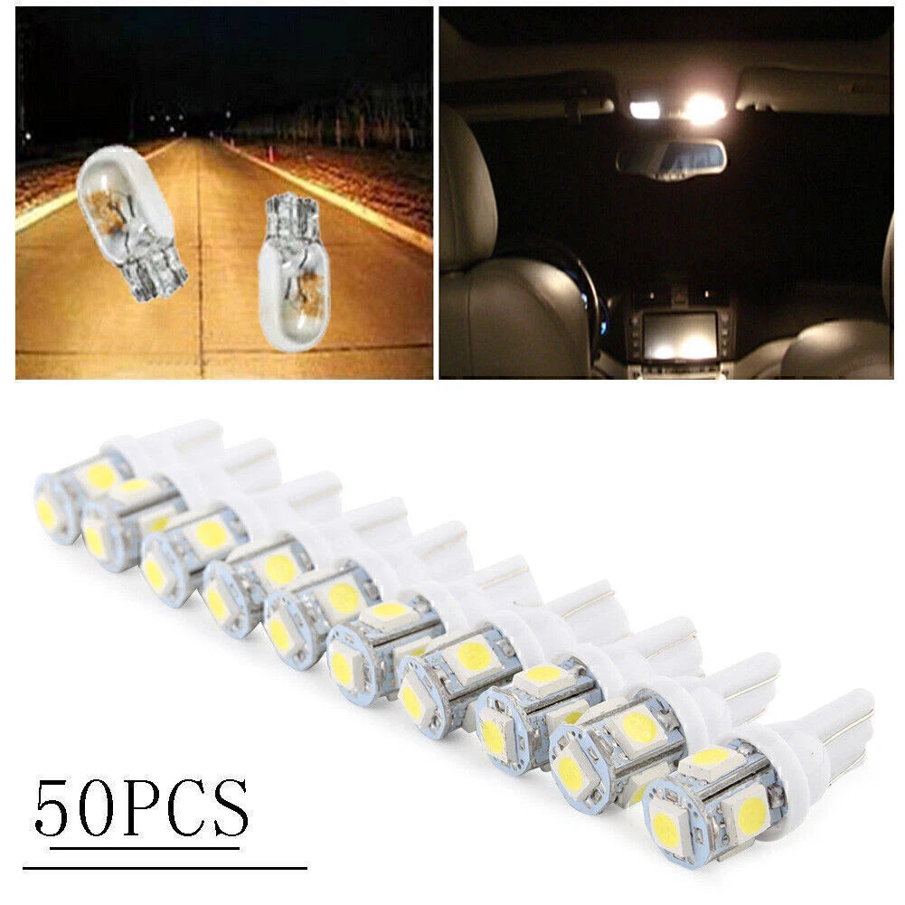50pcs T10 168 194 5050 5SMD LED Dome License Plate Courtesy Light Bulbs