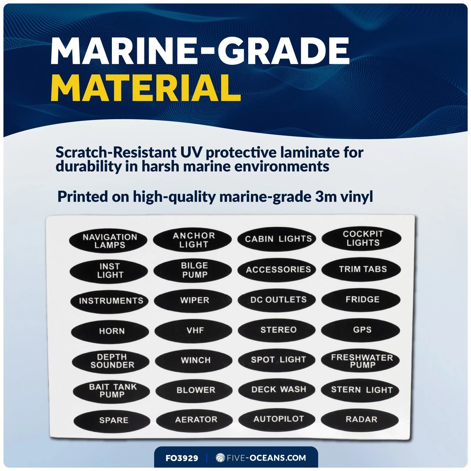 28 Pcs Boat Switch Panel Labels for Five Oceans (FO3929)