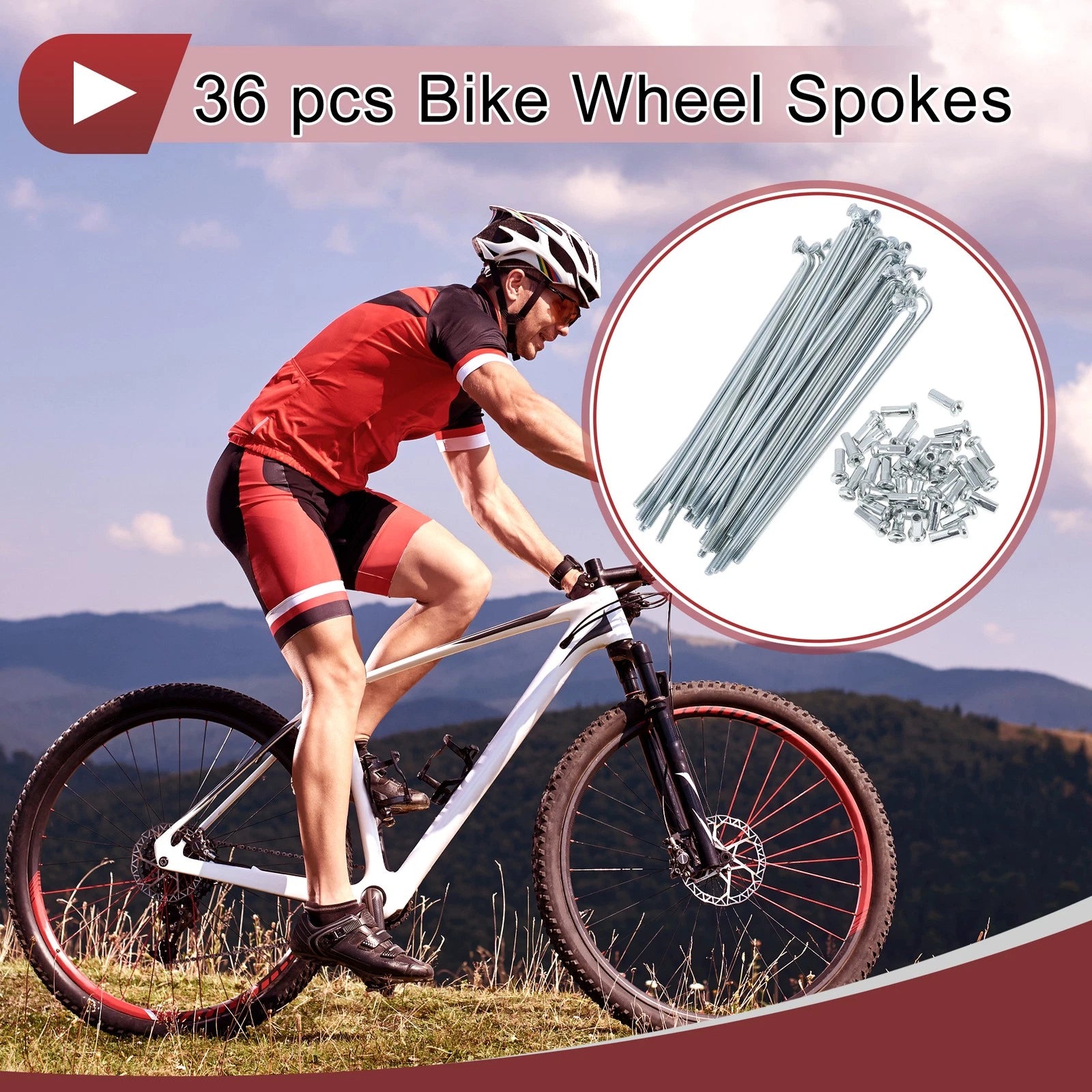 Bicycle Spokes Set 104mm Galvanized Carbon Steel for 13G Wheel (36 Pack)