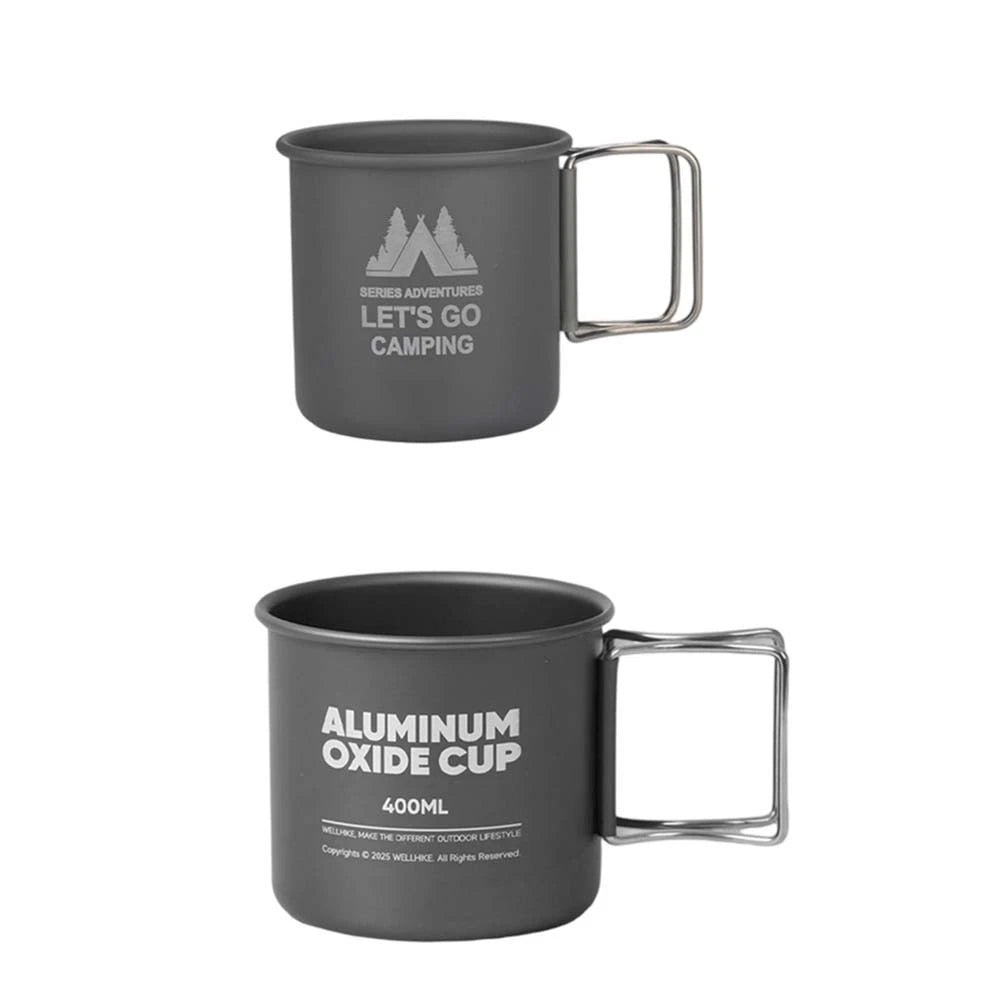 Set of 2 Aluminum Campfire Ready Mugs 300ml 400ml Stackable Folding Handles