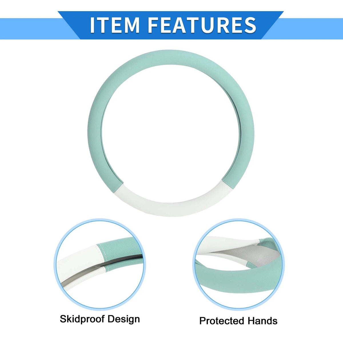 Steering Wheel Cover for 35-36.5cm Steering Wheel (White Light Green)