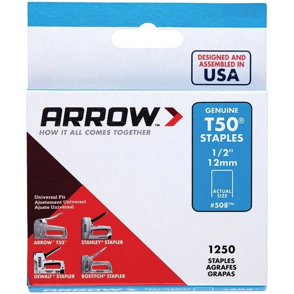 1,250 pk Arrow 50824 T50 Staples (1/2")