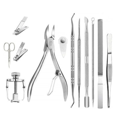 Ingrown Toenail Tool Kit - 12 Pack Clipper Lifter Pusher Nipper File