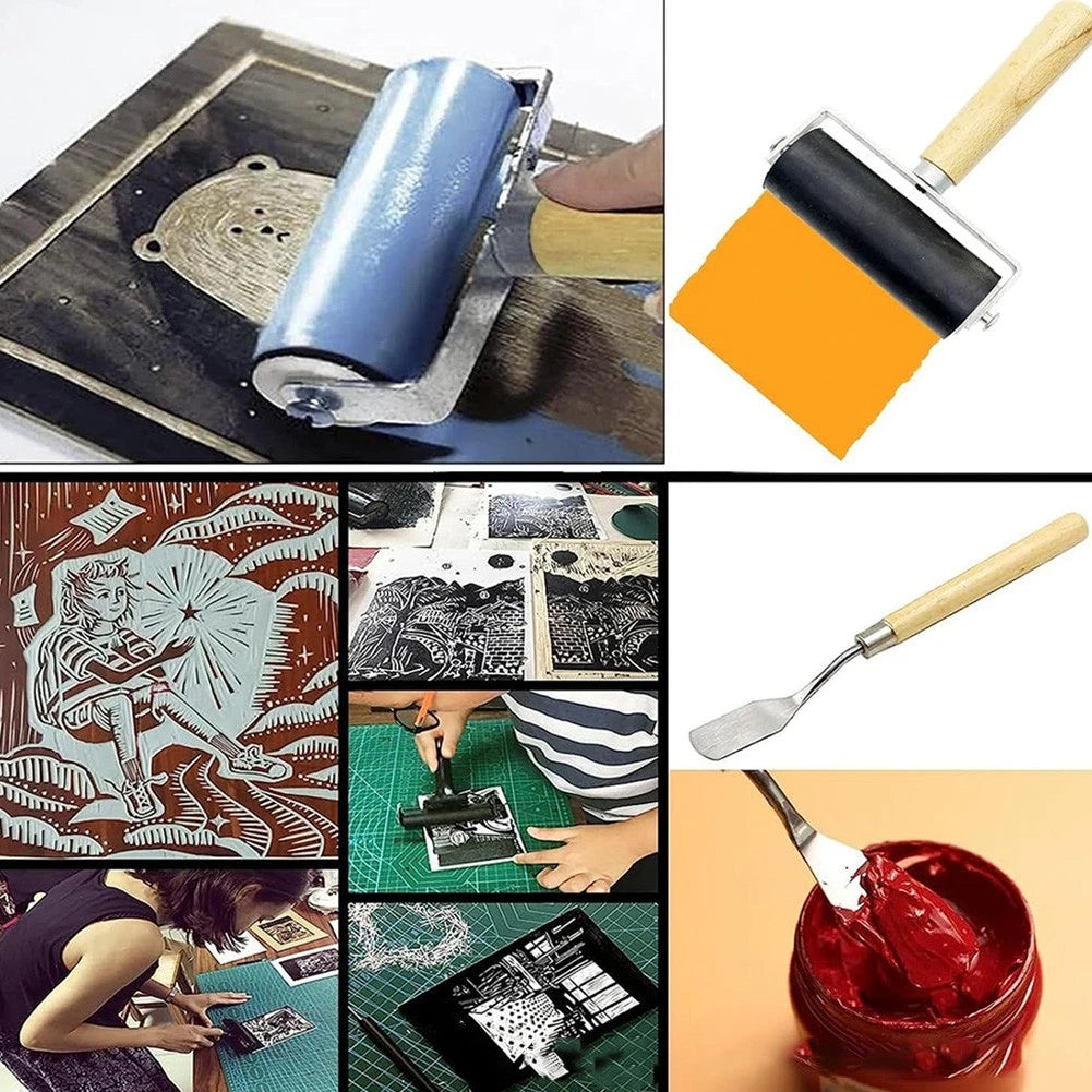 8-Piece Ink Application Set for Printmaking (Natural Rubber, Wood)
