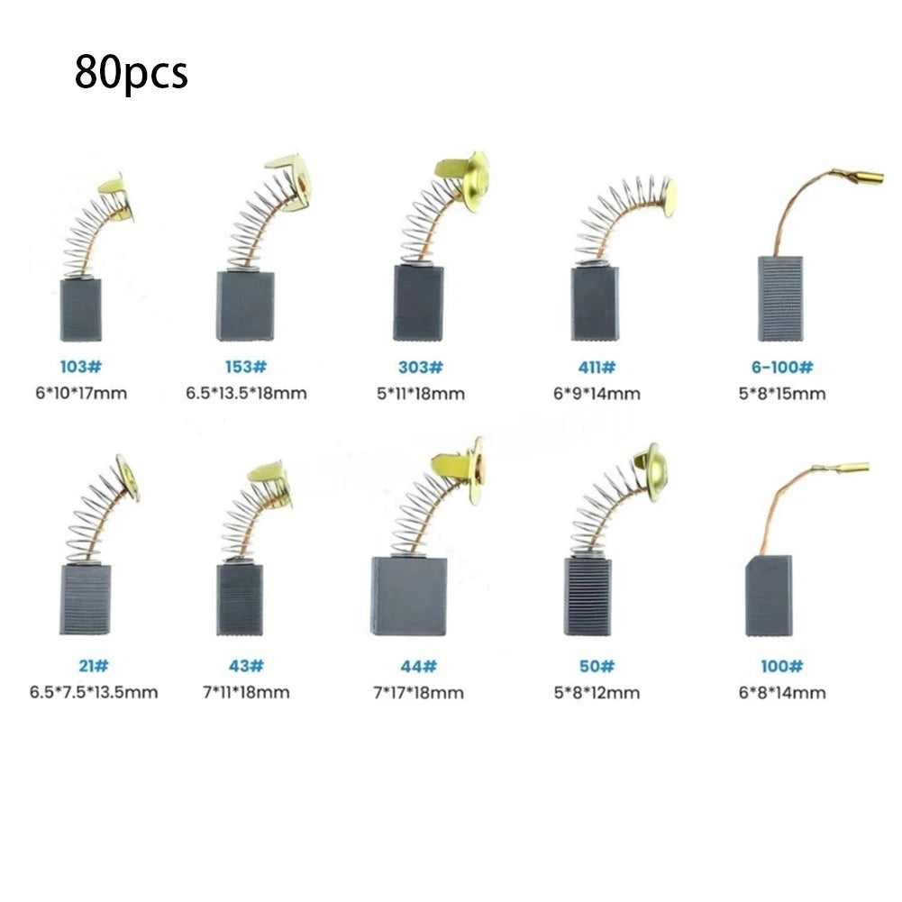 80Pcs Electric Motor Carbon Brushes for Power Tools (Various Sizes)