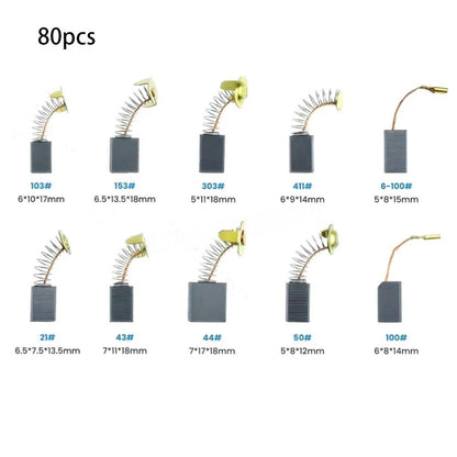 80Pcs Electric Motor Carbon Brushes for Power Tools (Various Sizes)