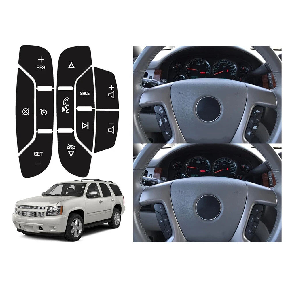 Steering Wheel Radio Control Button Decals for Cadillac Escalade, Chevy Silverado (2007–2014)