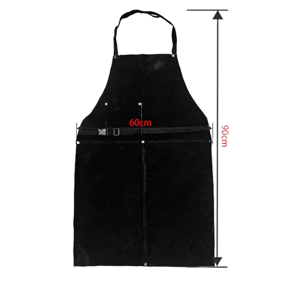 Black Leather Welding Apron 90 cm x 60 cm for Professional Use