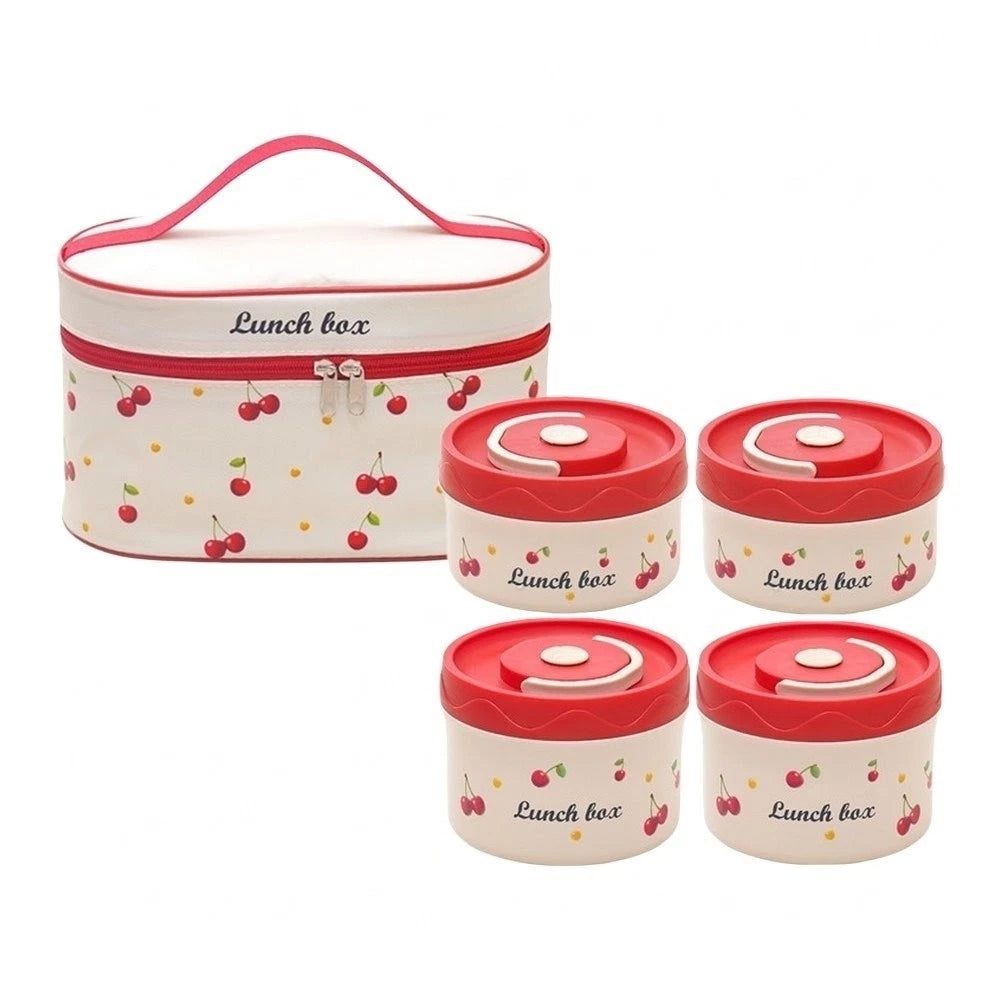 Set of 4 Insulated Lunch Containers 304 SS Stackable 440ml 600ml