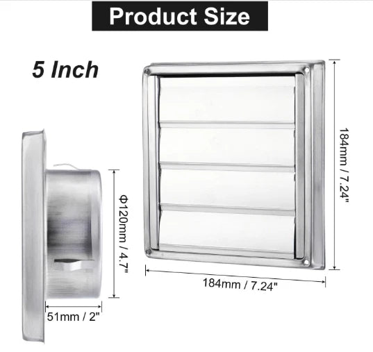 Square Stainless Steel Dryer Vent Cap Wall Mounted (18.4x14.5x6.1cm)