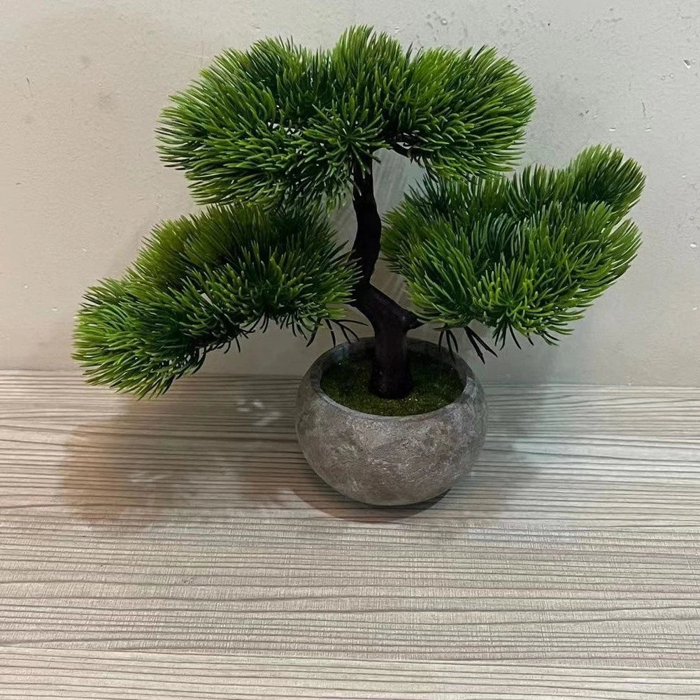 Artificial Bonsai Faux Pine Tree 22cm for Indoor Desk Shelf Decor