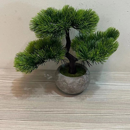 Artificial Bonsai Faux Pine Tree 22cm for Indoor Desk Shelf Decor