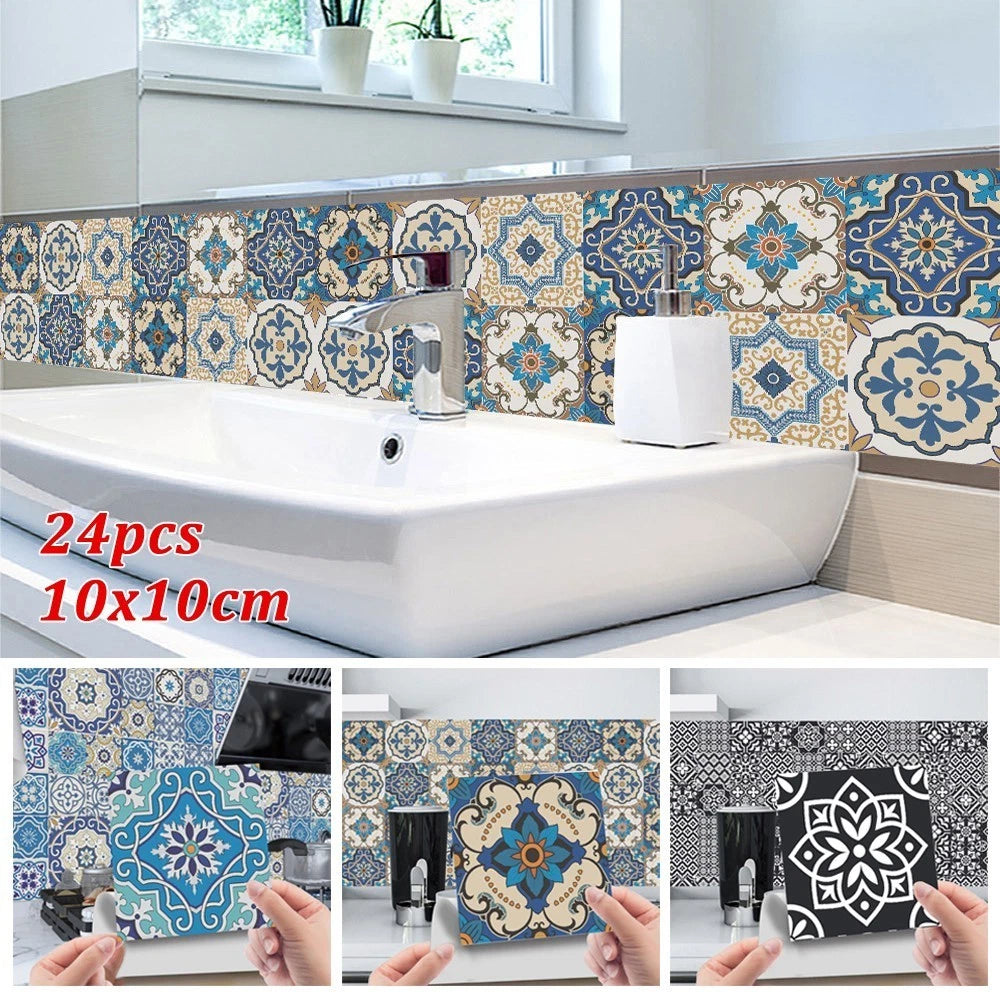 Set of 24 Tile Stickers for Kitchen Decor (10x10cm)