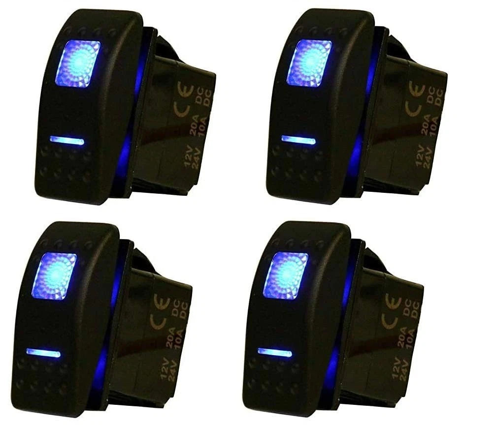 4Pcs 12V 20A Blue LED Rocker Switch Waterproof DPDT 7 Pin for Marine