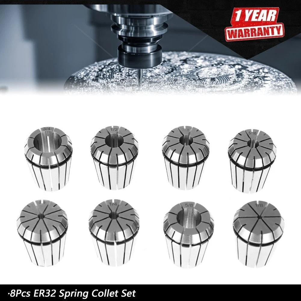 8PC ER32 Collet Set for Common Sizes 1/8 to 3/4
