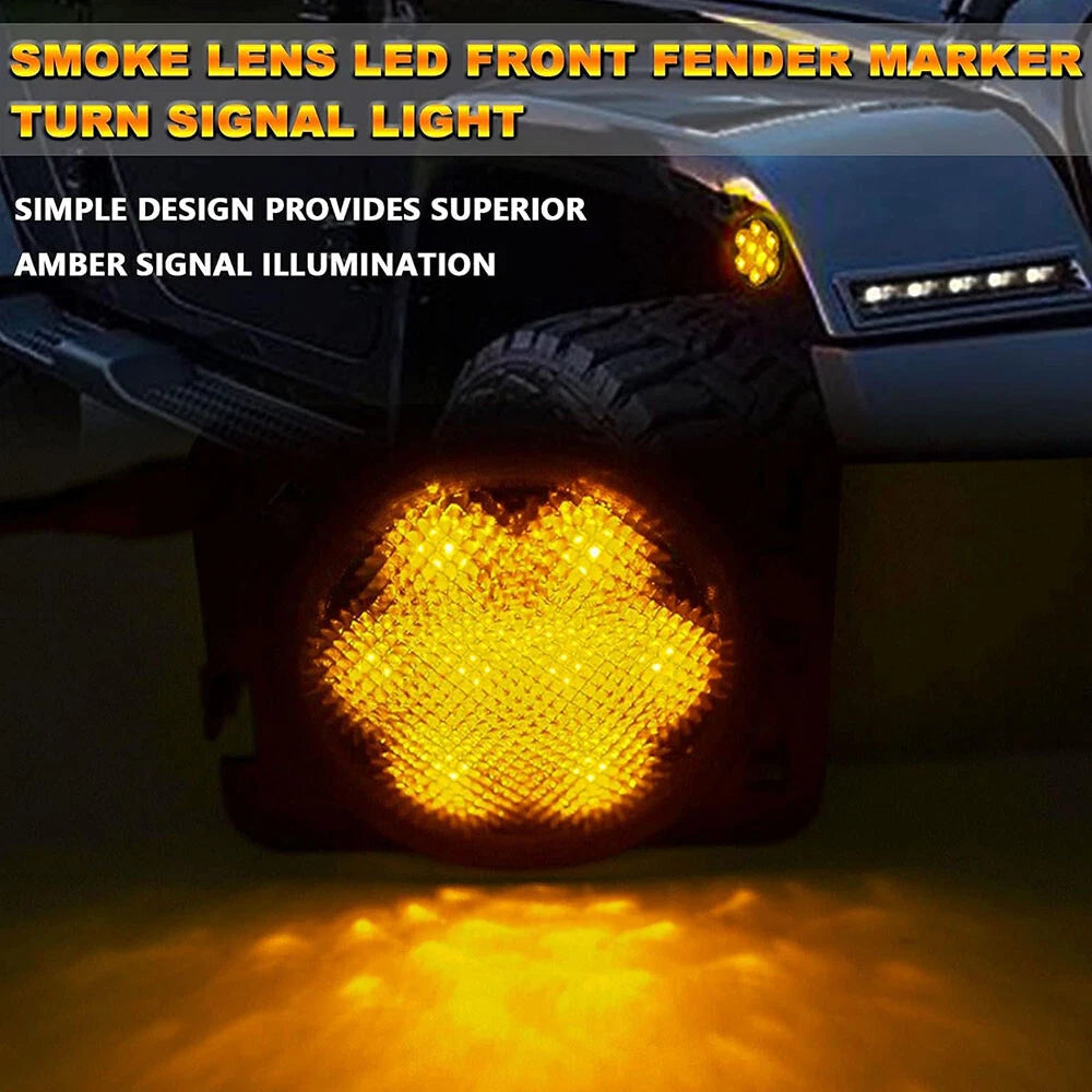 Front LED Turn Signal Side Marker Light Smoke for Jeep Wrangler JK (2007–2017)