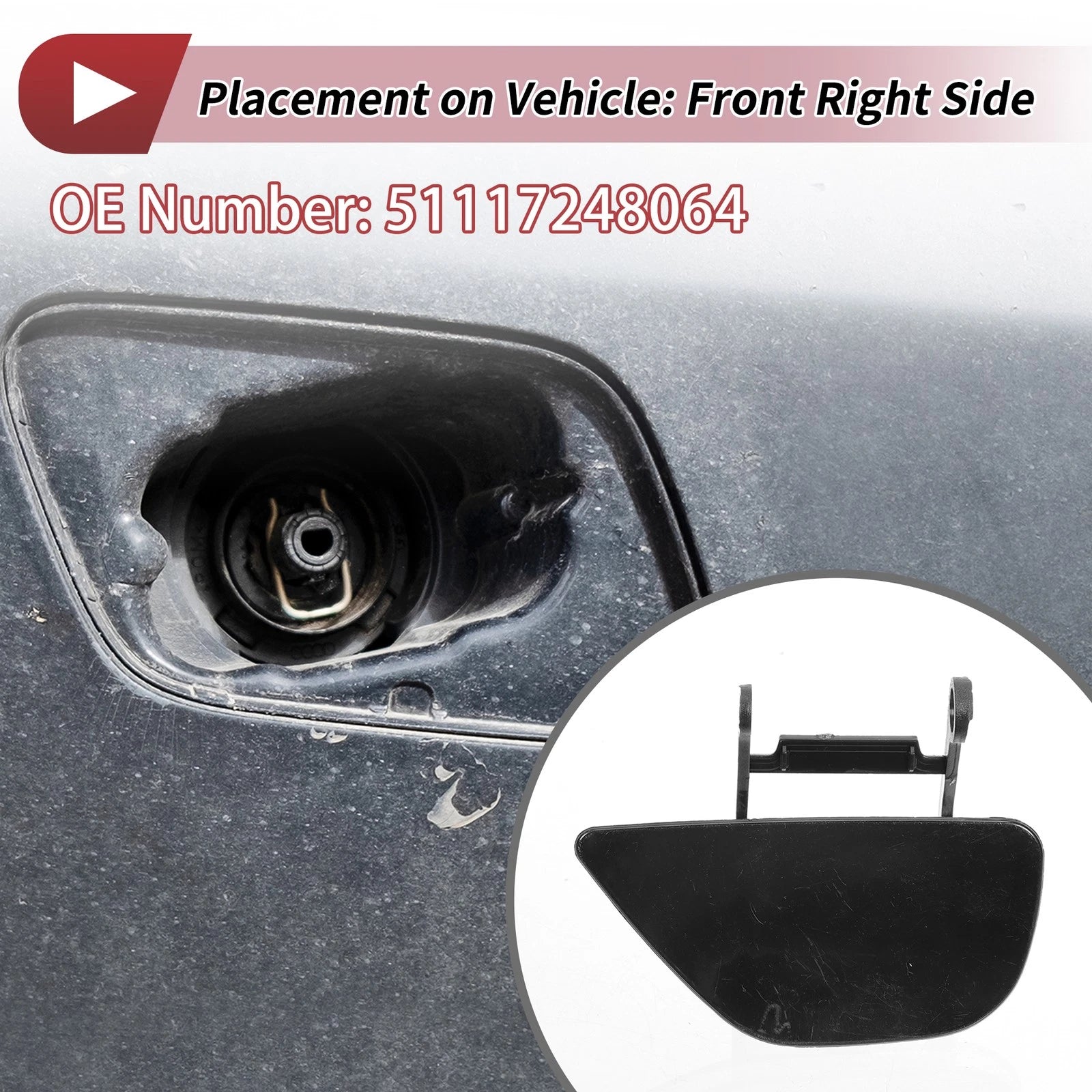 Front Right Washer Nozzle Cover Cap Replacement for BMW 535i GT (2010–2017)