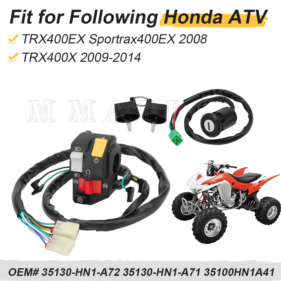 Start Stop Switch & Ignition Key Switch for Honda Sportrax 400 TRX400EX (2008)