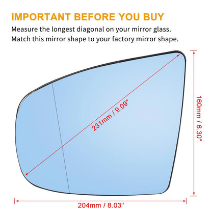 Left Rearview Mirror Glass Heated with Backing Plate for BMW X5 (2007–2013)