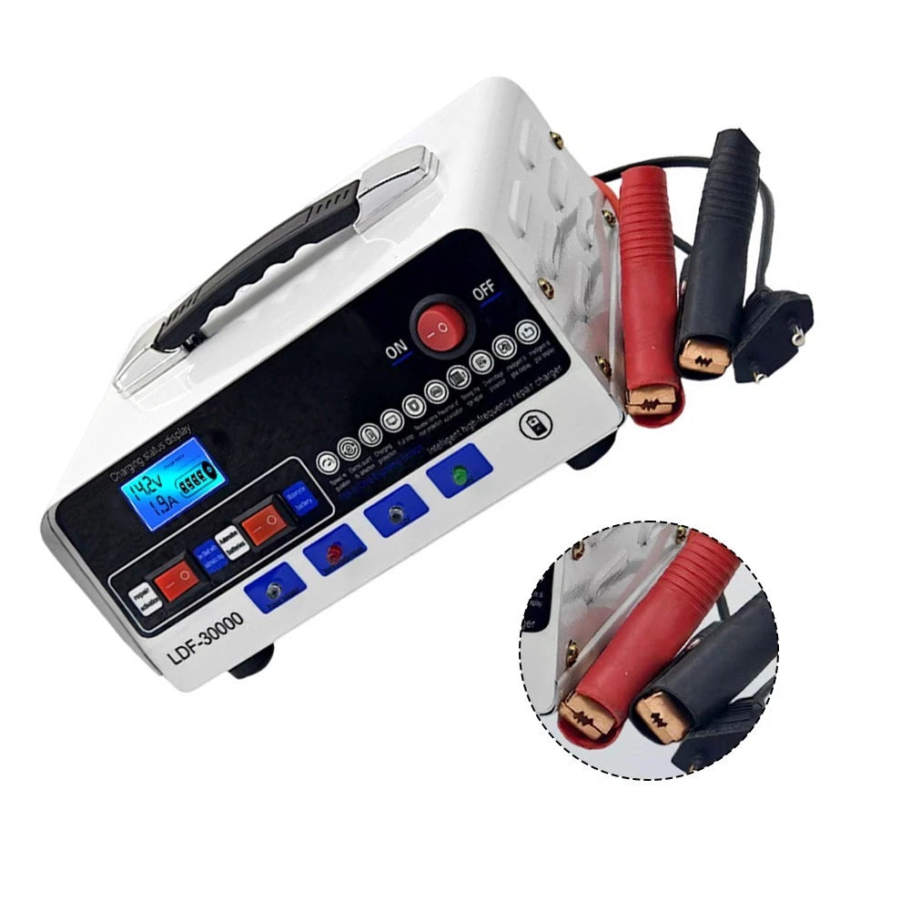 12V 24V Car Battery Charger with Pulse Display & Reverse Polarity Protection