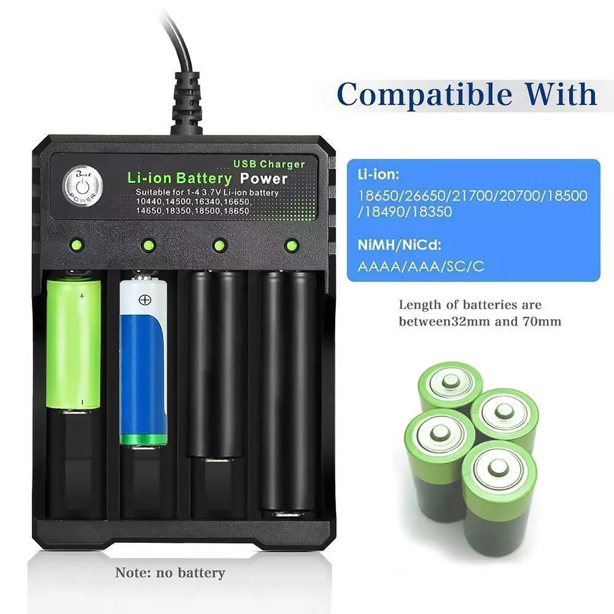 4 Slot USB 3.7V Lithium Battery Charger
