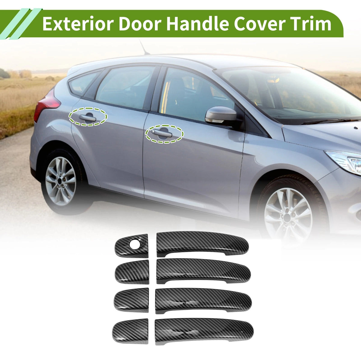 Exterior Door Handle Cover Trim for Ford Focus (2012–2018) Carbon Fiber Black ABS