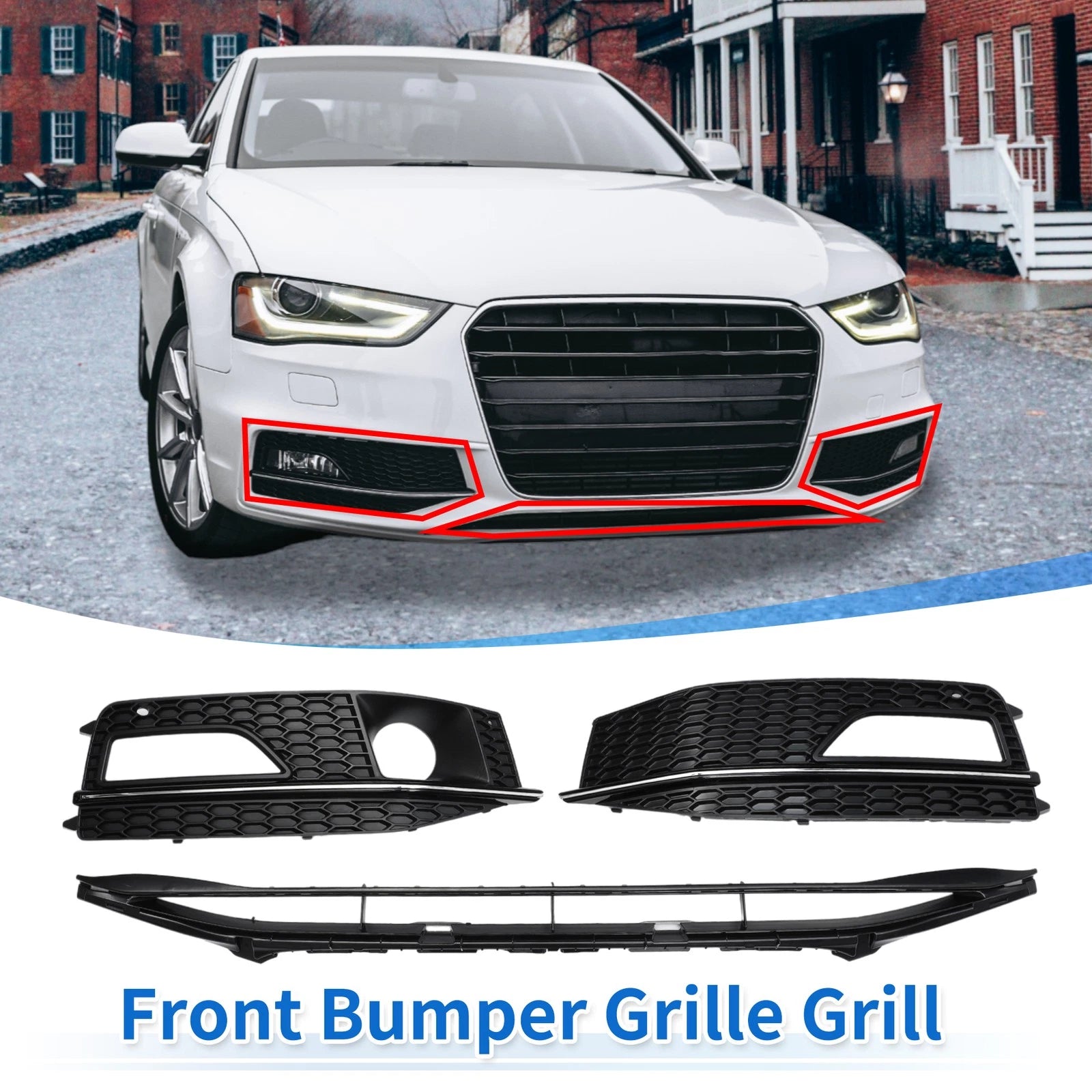 Front Lower Bumper Grille Grill for Audi A4 (2013–2015) Sport Style 1 Set
