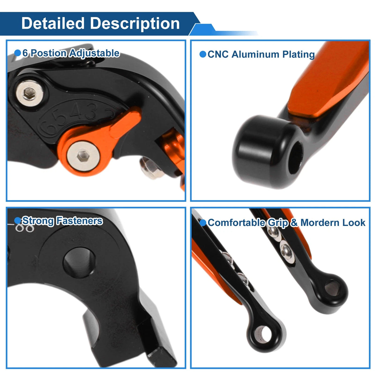 Adjustable Brake Clutch Levers for Kawasaki ZX14R (2006–2023) Black Orange